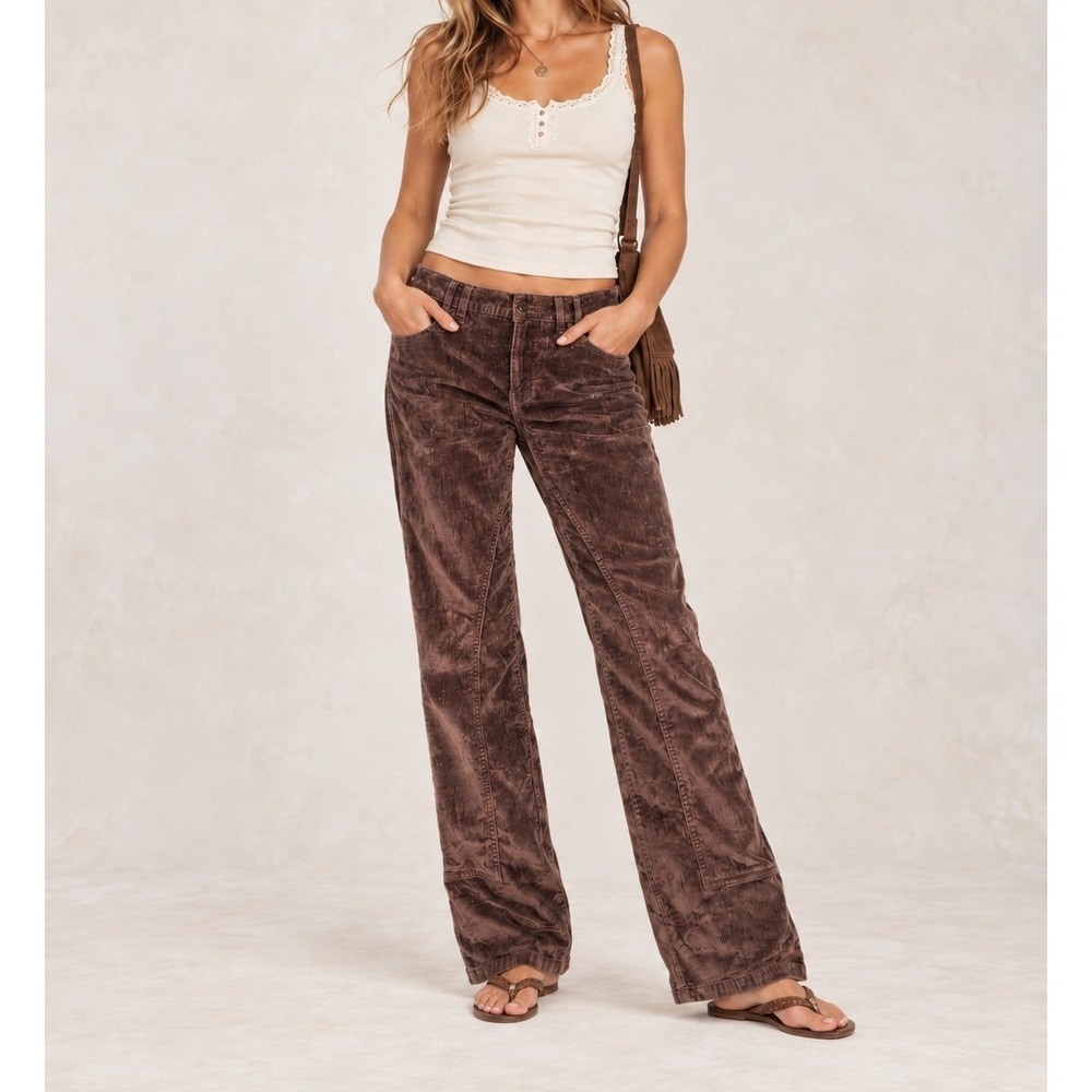 We The Free Free People Brown Corduroy Straight Leg Pants Size 28